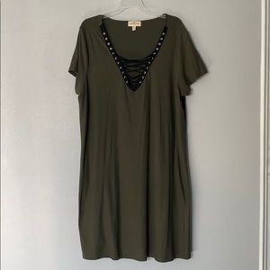 Green lace up shirt dress